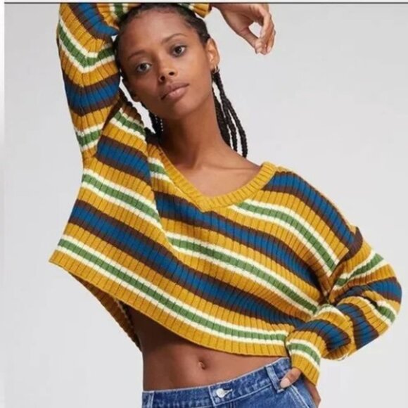 New NWT PacSun LA hearts stripe cropped sweater Medium - Picture 1 of 5